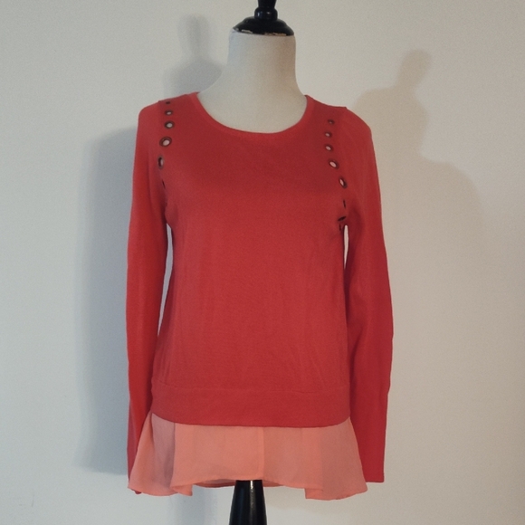 Worthington Coral Sweater with Chiffon Hem - Picture 1 of 12